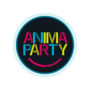 Logo de la fiesta infantil solidaria de ONG Abenin con colores vibrantes.